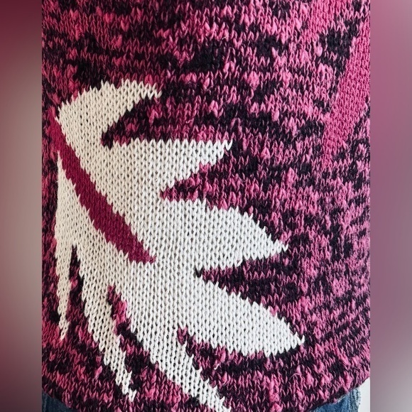Vintage 80s Palm Leaf Knit Sweater Top Magenta Black Indie Sleaze small - Picture 4 of 6